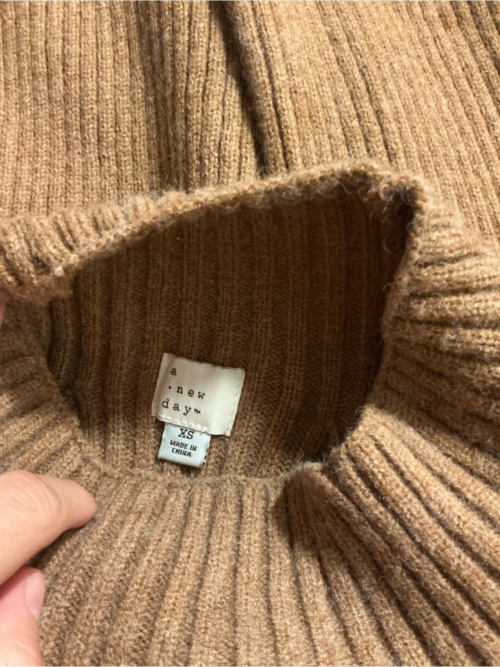 A New Day Light Brown Ribbed Mock Neck Sweater Size XS - Picture 5 of 7